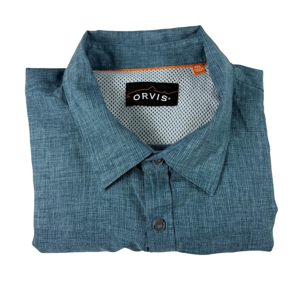 Orvis Mens XXL Button Front Shirt Blue Outdoor Fishing Mesh Lined Casual